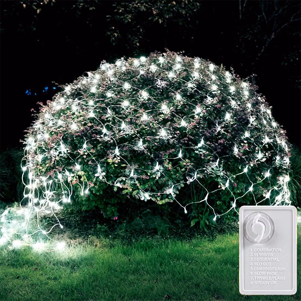 Rete di luce 1,5X1,5 m 102Leds bianco LED Fairy Lights Net Light Curtain Elettricità 8 modalità di luce funzione di memoria Natale Party Garden Room Balcony Decorazione