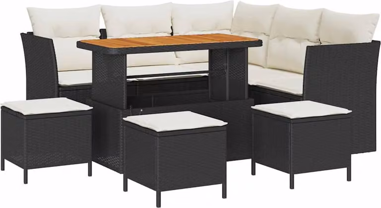 Set Divano da Giardino 9 pcs Nero polyrattan