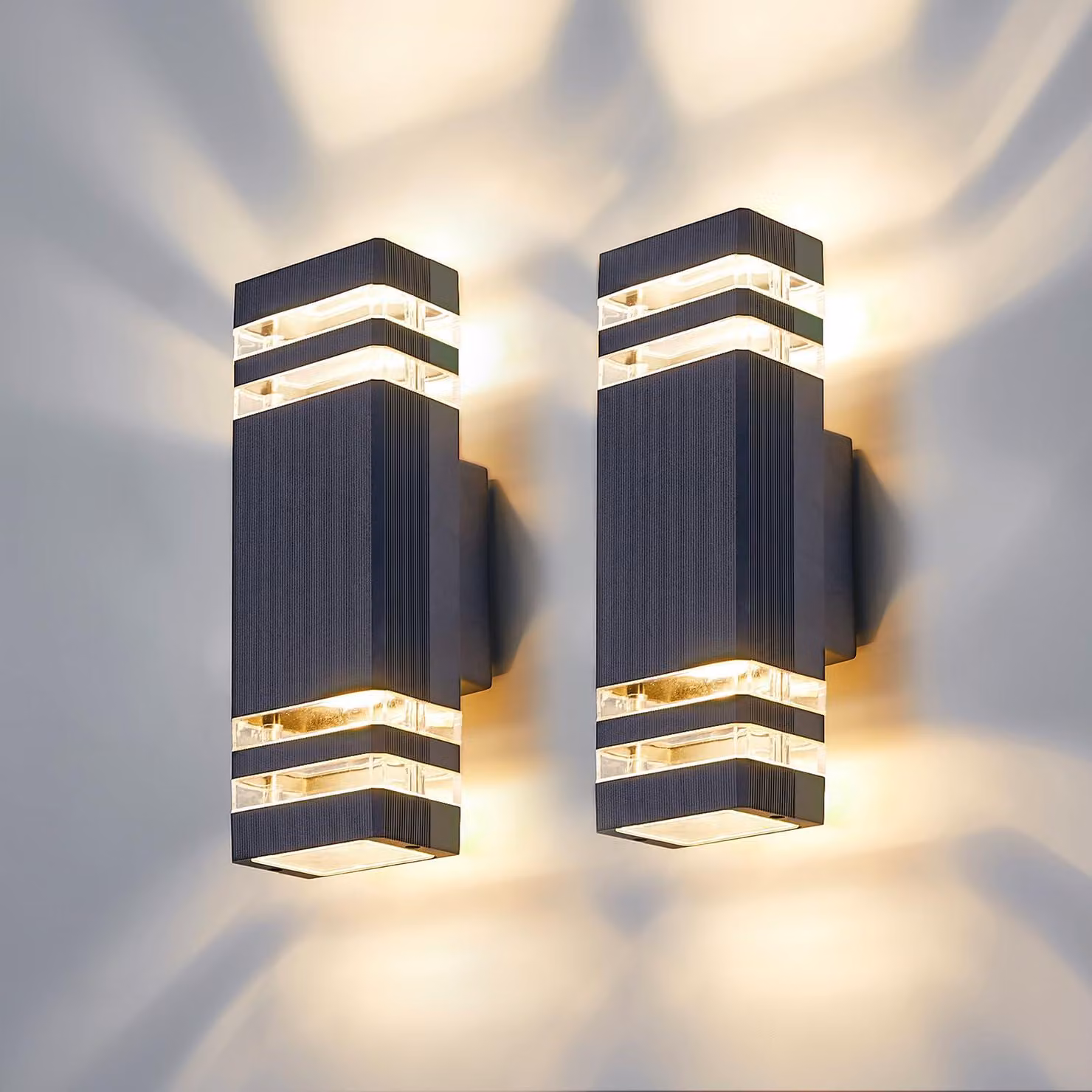 Lampada da parete esterna a LED, set da 2, grado di protezione IP65, attacco GU10, temperatura di colore 3000K, alluminio grigio