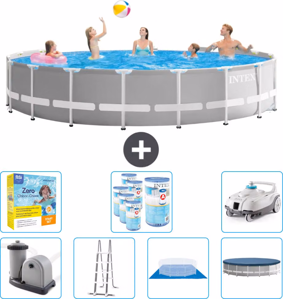 Piscina Intex Round Prism Frame - 548 x 122 cm - Grigio - inclusa pompa - scala - telo di fondo - pacchetto manutenzione copertura - filtro - aspirapolvere