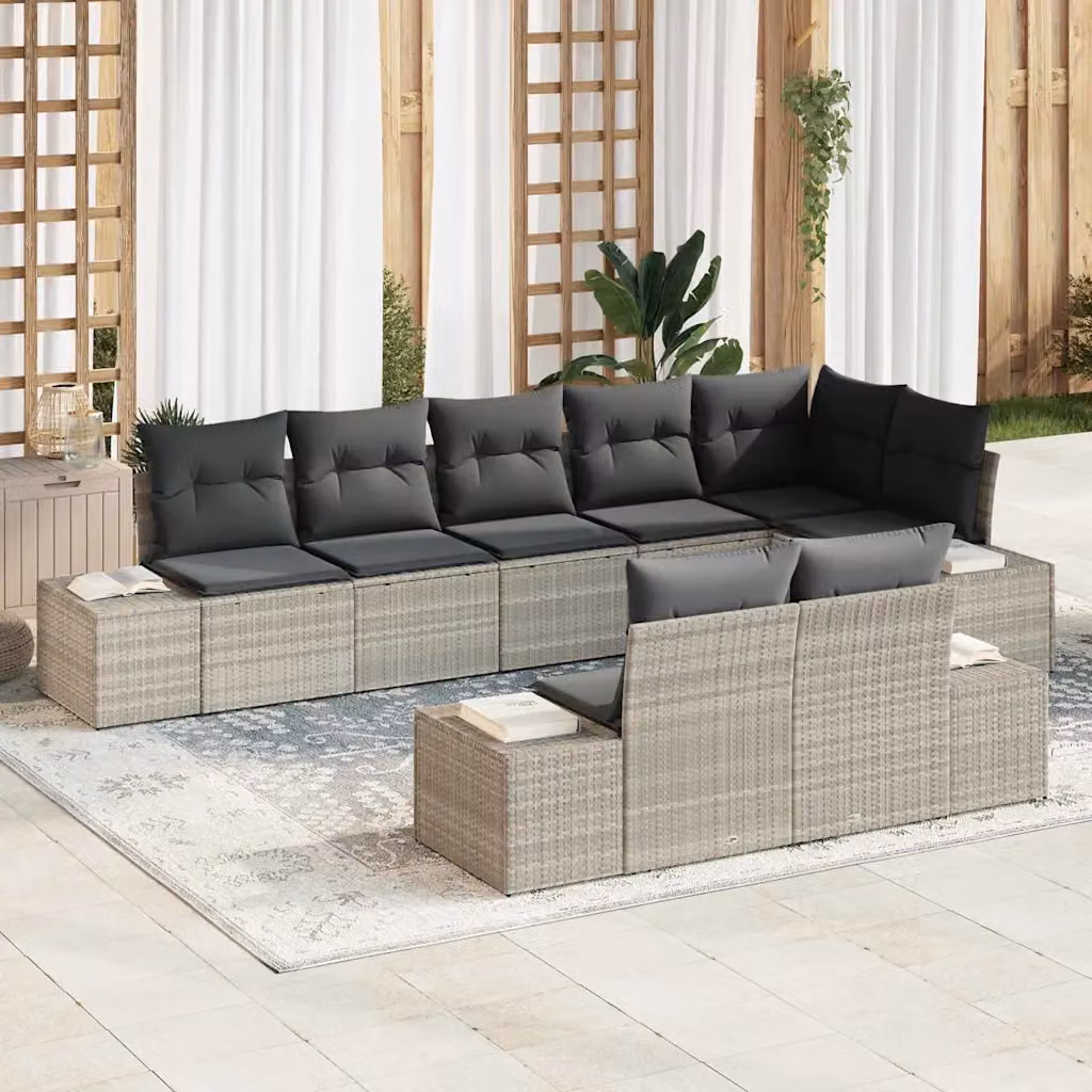Set Divano da Giardino a Forma di U vidaXL 8 Pezzi Grigio con Cuscini e Struttura in Metallo e Legno di Acacia – 1