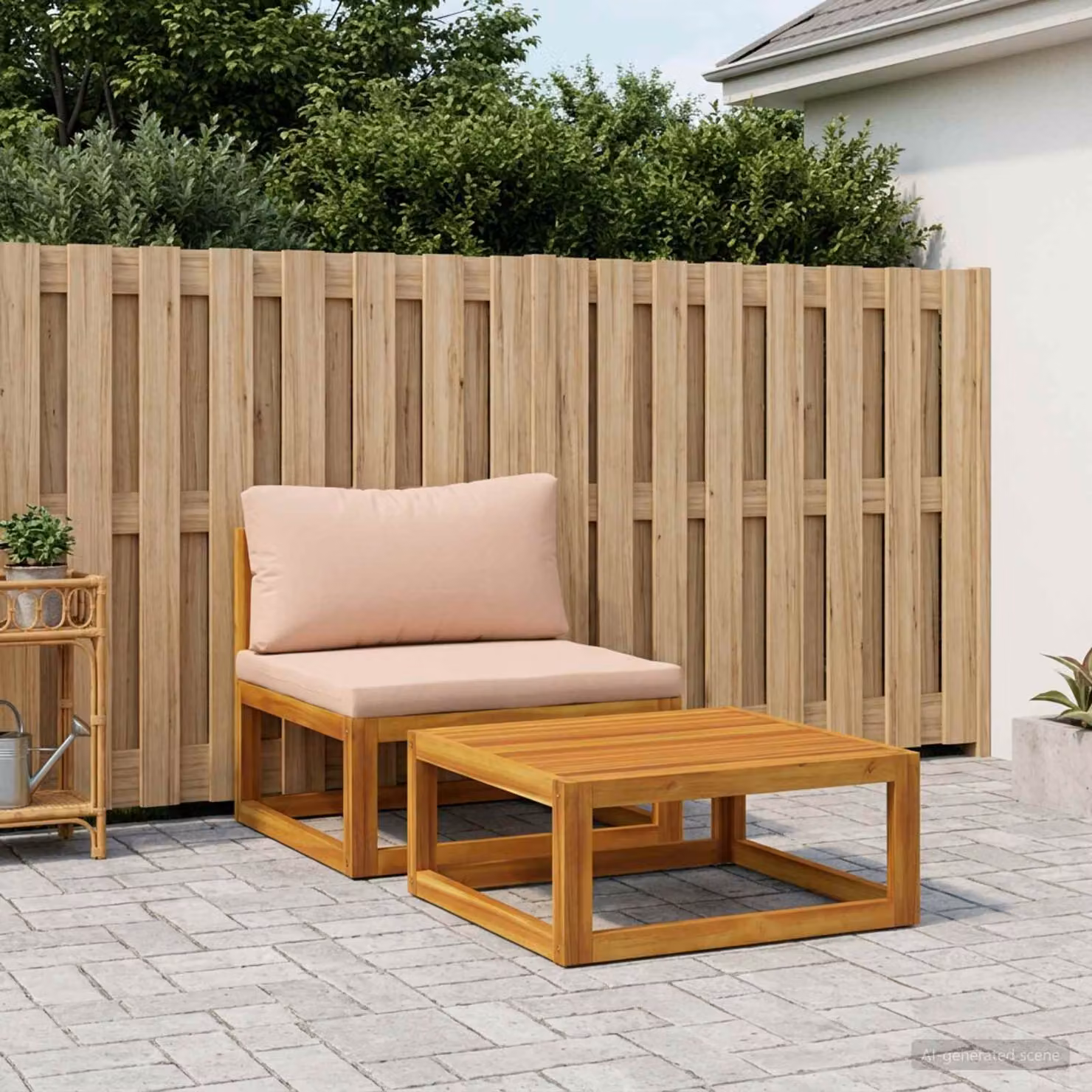 Set salotto da giardino vidaXL moderno in legno di acacia con divano a 2 posti, poltrona lounge e tavolino da caffè, colore beige