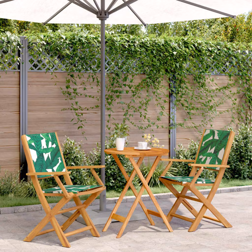 Set da Bistrot vidaXL 3 pz in Legno di Acacia Olio con Motivo Floreale Verde per Giardino e Balcone L/P/H: 91 x 58 x 60 cm – 1