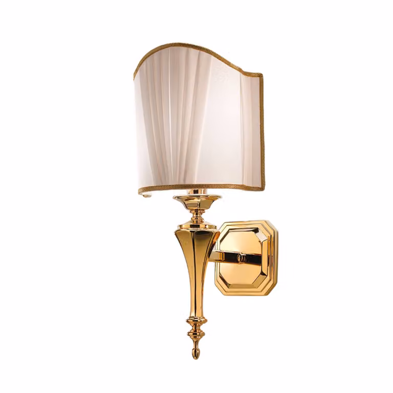 Cremasco Applique da parete BELLE, dimmerabile, Ottone / Oro, Soggiorno / Sala da pranzo, Tessuto / Stoffa / Seta, Applique