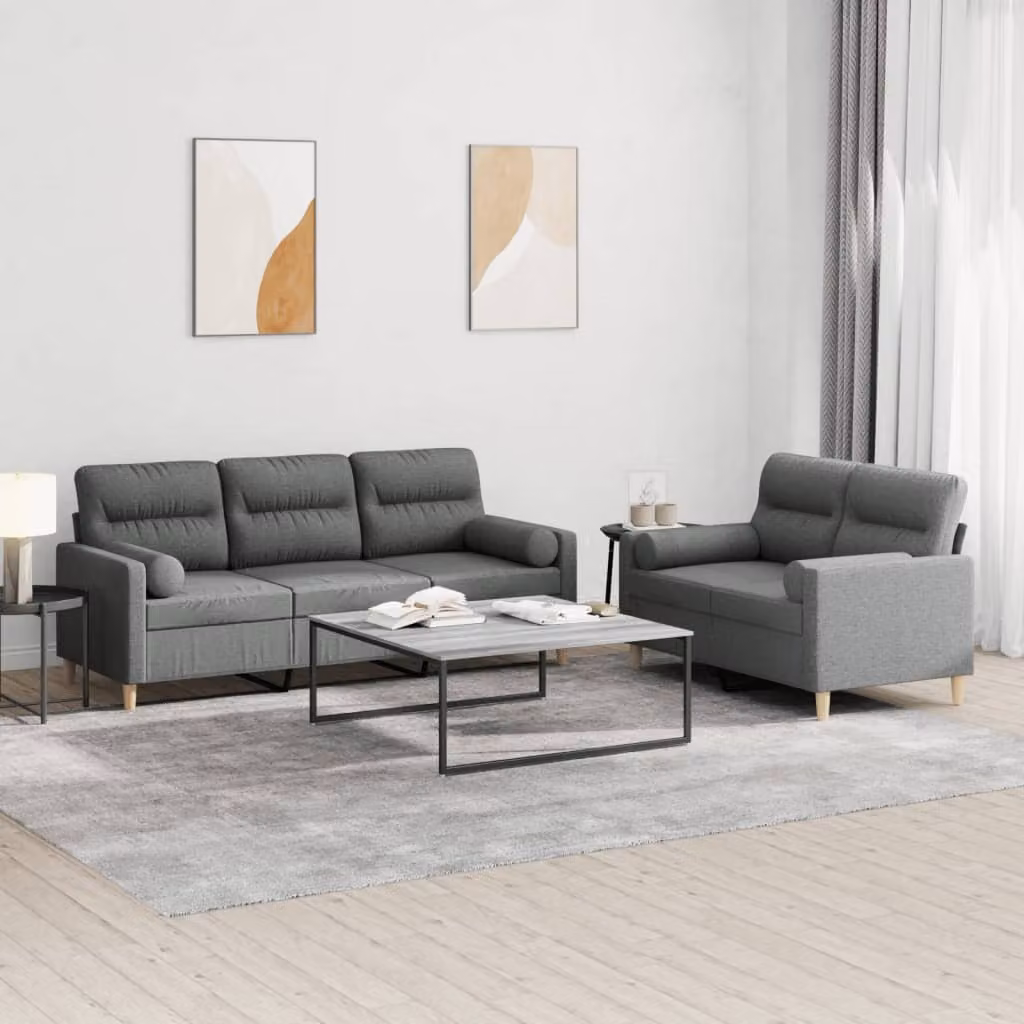 Maison Exclusive - Set divano a 2 posti con cuscini in tessuto grigio scuro