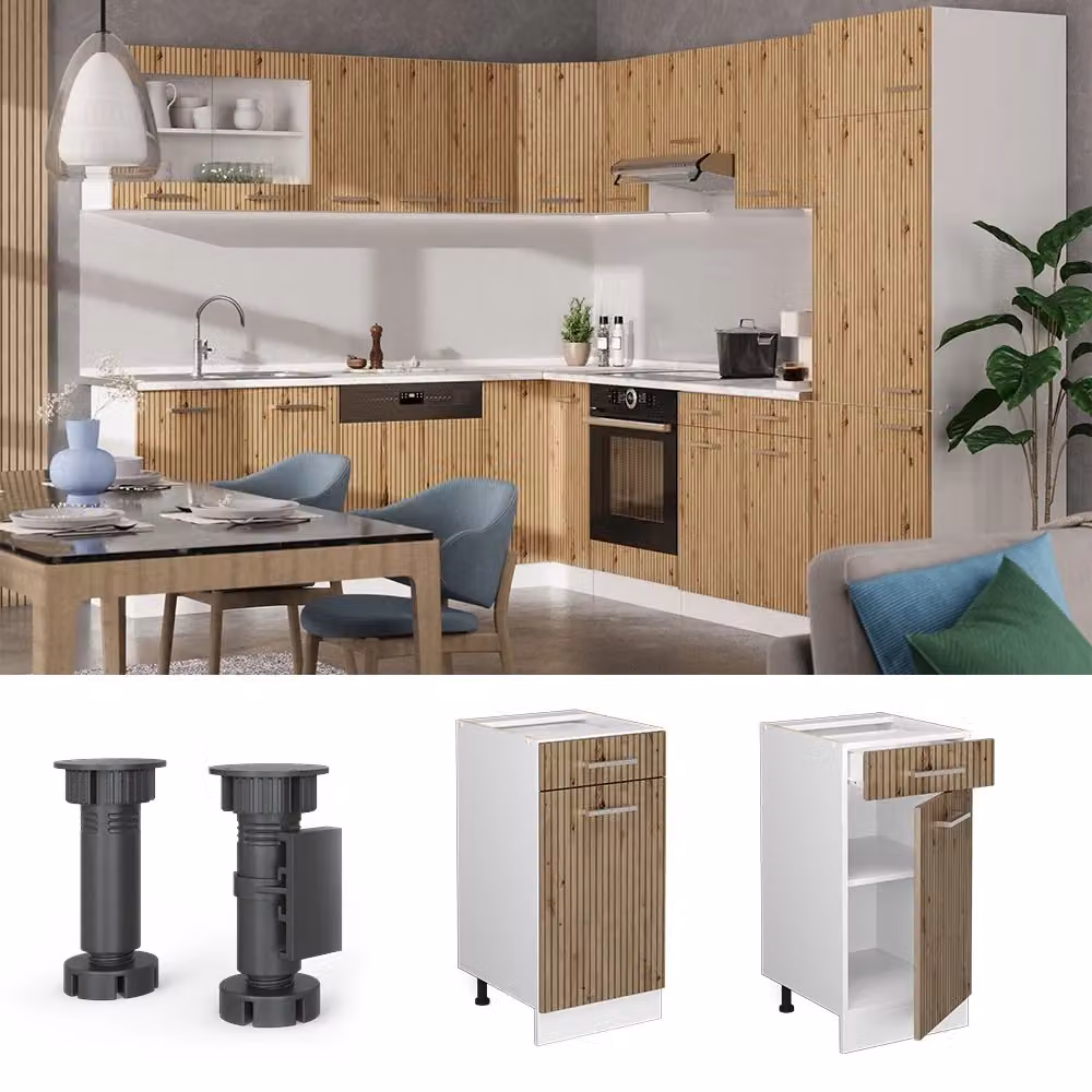 Mobiletto base per cucina Vicco R-Line con ante a battente, L: 40 cm, H: 81.6 cm, P: 46 cm, finitura opaca in rovere e bianco – 2