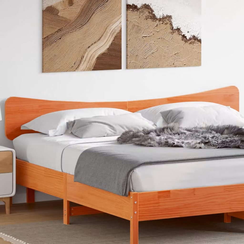 Testiera per letto vidaXL in legno massello di pino, finitura cera marrone arancio, stile rustico, L: 185.5 cm, H: 81 cm, P: 3.5 cm