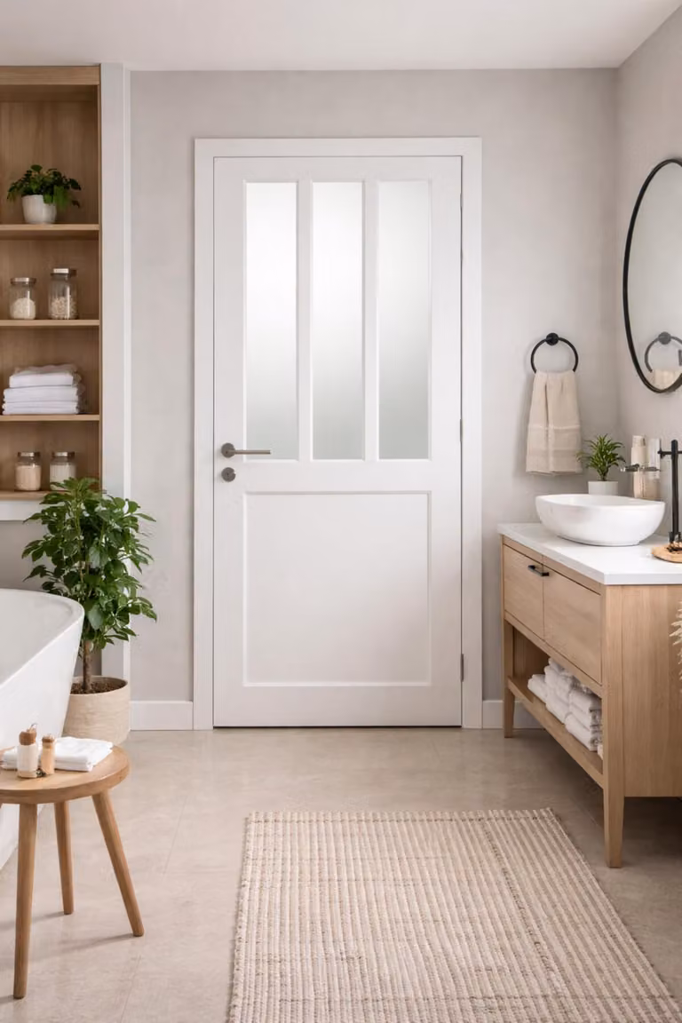Bloc porta officina bianco vetro depoli H204 x L73 cm lato tavolo P.gauche, maniglia Pomerol GD MENUISERIES