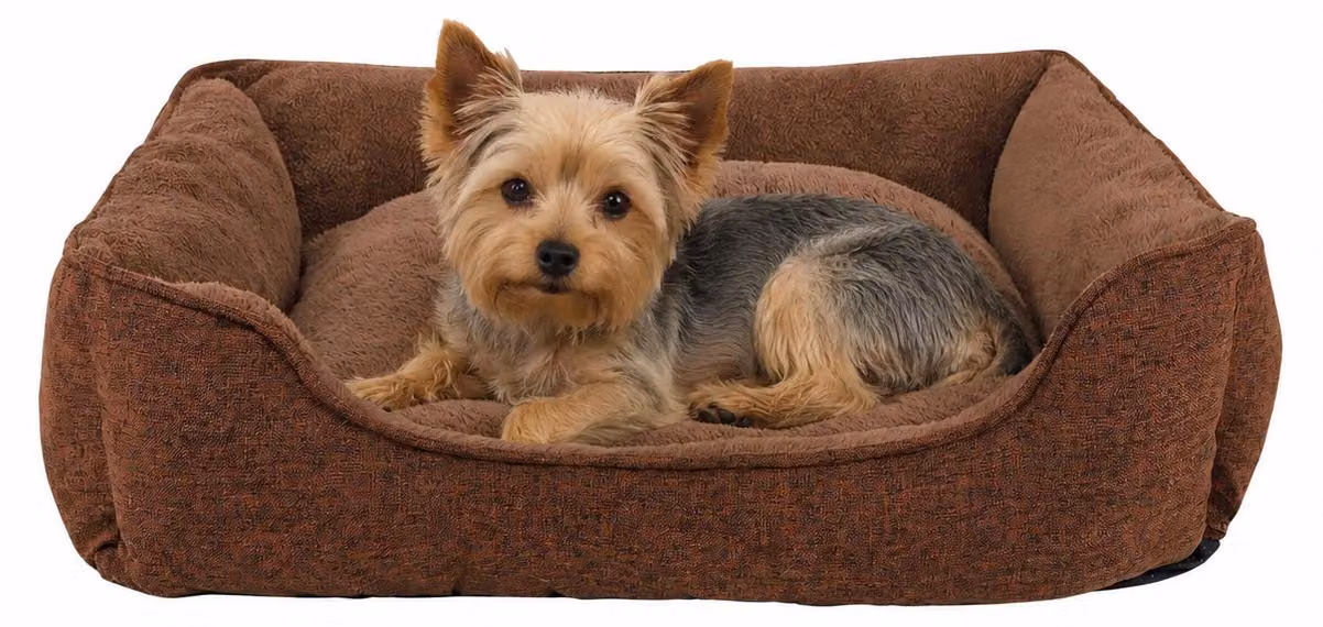 divano per cani lionto, letto moderno per cani con fondo antiscivolo, sfoderabile e interno in peluche, 75x60 cm, marrone
