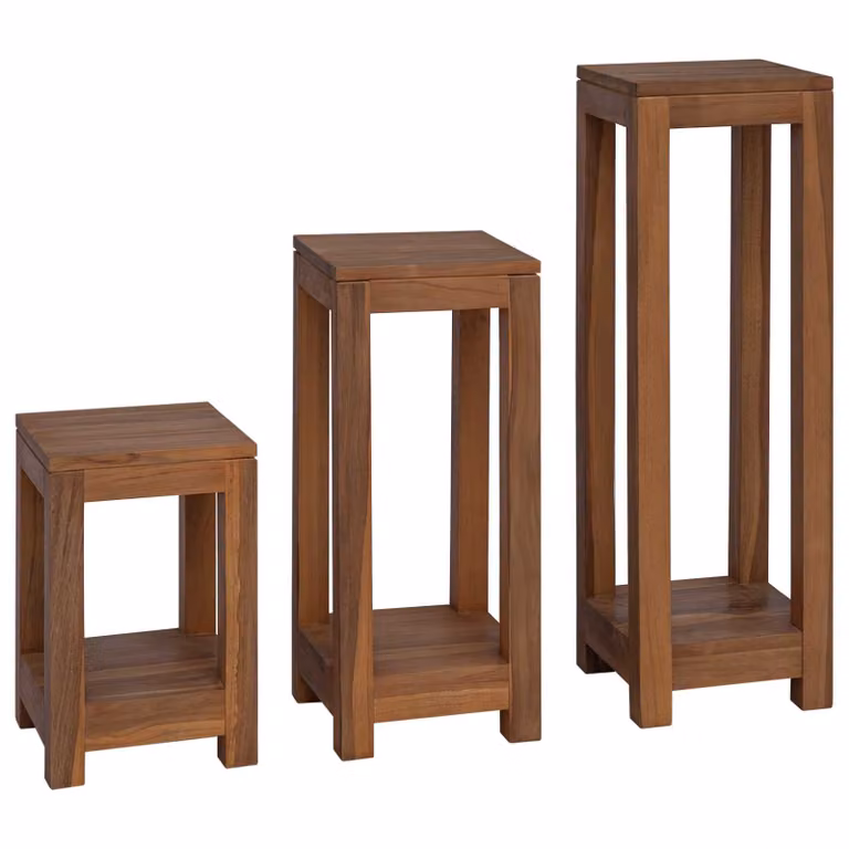 Set di 3 supporti per piante vidaXL in legno color marrone, stile rustico, L/P/H: 25 x 25 x 80 cm