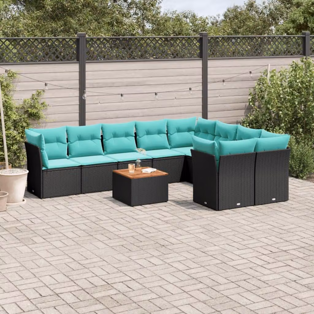 Maison Exclusive - Set da giardino 10 pezzi con cuscini in polyrattan nero
