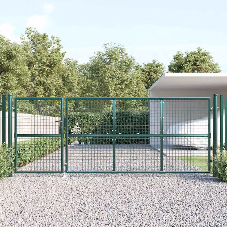 Cancello da giardino a doppia anta vidaXL in acciaio zincato verde L: 350 cm, H: 125 cm