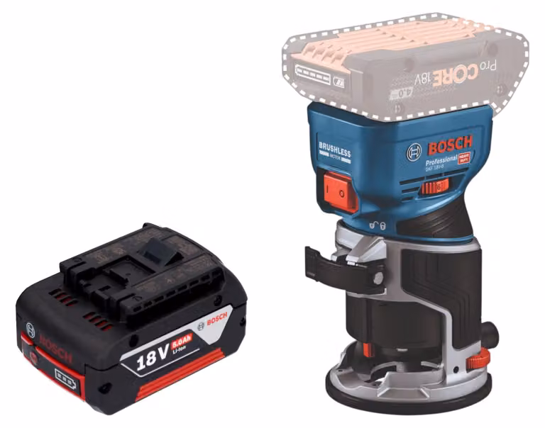 Bosch GKF 18V-8 Pantografo professionale per bordi a batteria 18 V 8,0 mm senza spazzole + 1x batteria ricaricabile 5,0 Ah - senza caricabatterie