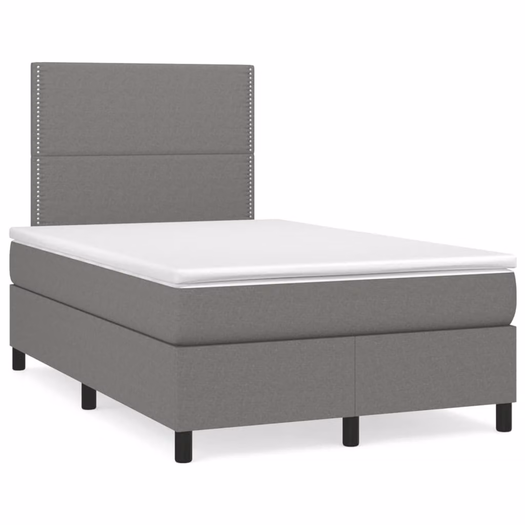 vidaXL Giroletto a Molle Ibrido con Materasso in Tessuto Grigio e Bianco L/P/H: 120 x 200 x 193 cm