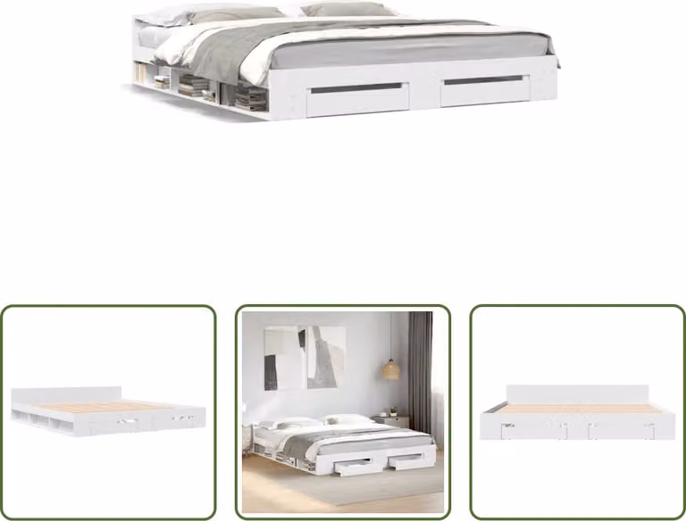 The Living Store Giroletto con cassetti bianco 180x200 cm materiale legno