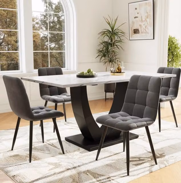 Set da pranzo 5 pezzi con tavolo e 4 sedie in velluto