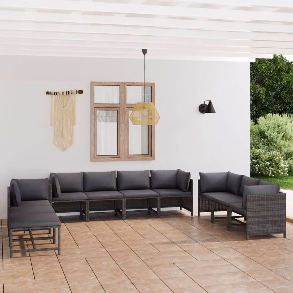 Maison Exclusive - Set da giardino da 10 pezzi con cuscini in polyrattan grigio