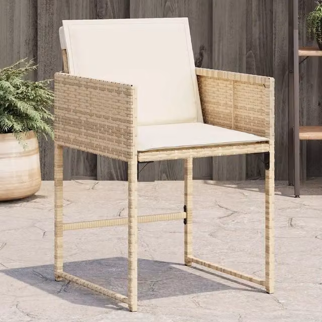 Set di 4 sedie da giardino vidaXL in polyrattan beige con cuscini e braccioli – 1