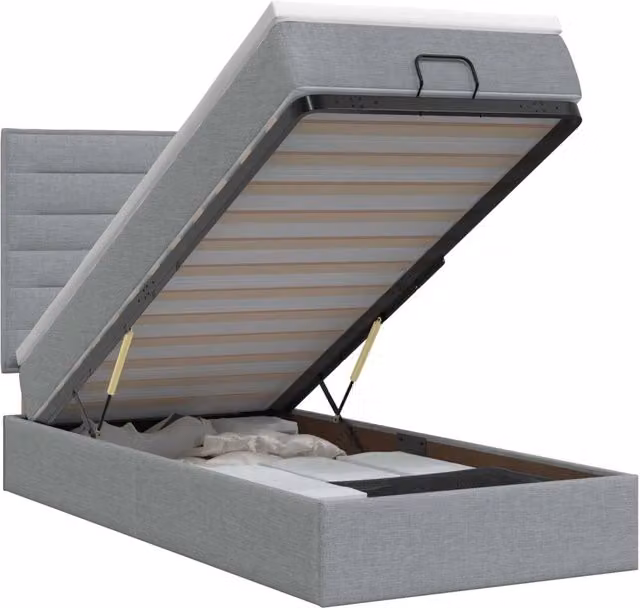Letto ottomano moderno vidaXL con base a sollevamento e materasso in tessuto grigio L: 90 cm, P: 200 cm, H: 140 cm