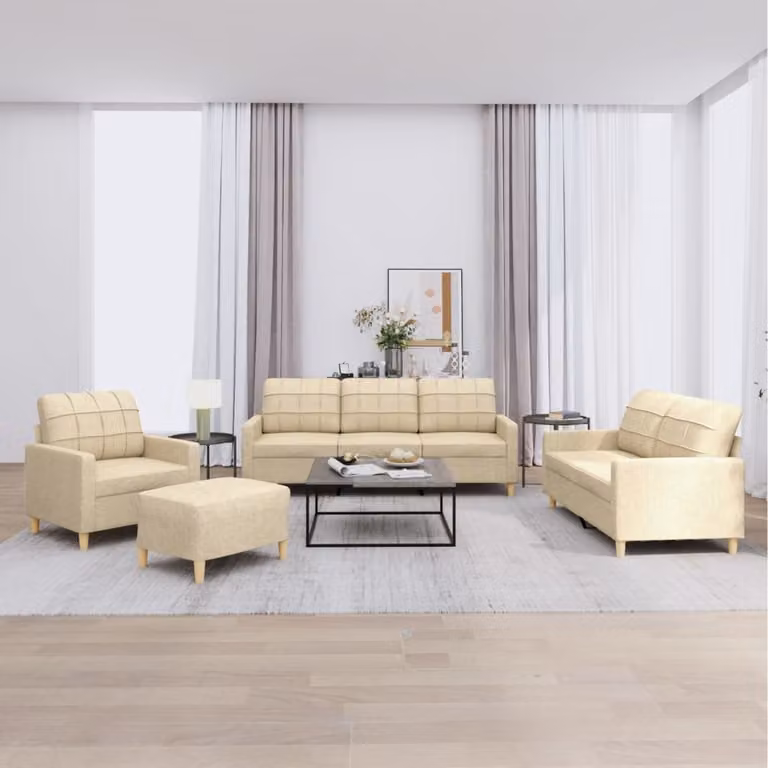 Maison Exclusive - Set divano 4 pezzi con cuscini in tessuto color crema