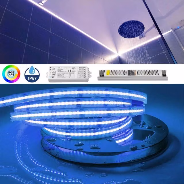 KIT SMART PLANETITALY per cromoterapia con LED RGBW CCT 3000K-6000K, IP67, con centralina WiFi compatibile con Alexa e Google Assistant, ideale per box doccia, bagno turco e sauna, 24V – 1