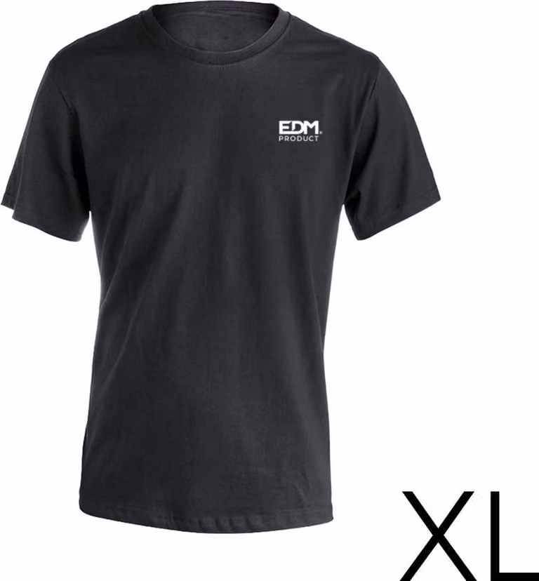 Maglietta promozionale nera, taglia XL, maniche corte, ricamata Edm