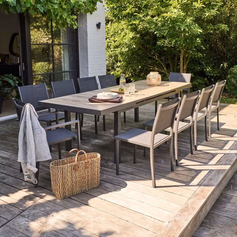Tavolo da giardino con 8 sedie e 2 poltrone in alluminio e Vetroceramica - Oviala Tivoli