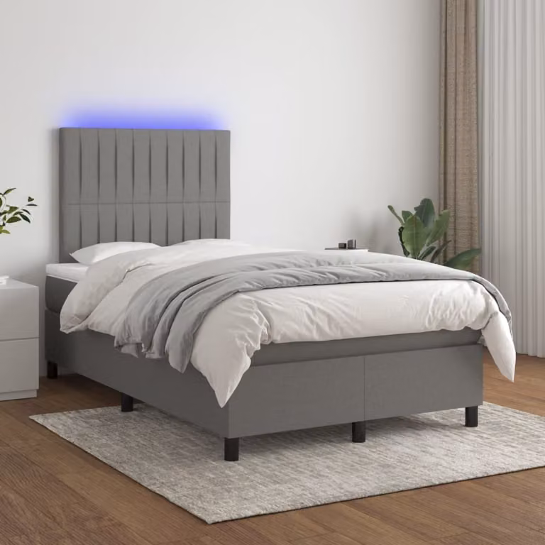 The Living Store Letto a molle con materasso e LED in tessuto grigio scuro 120x200 cm