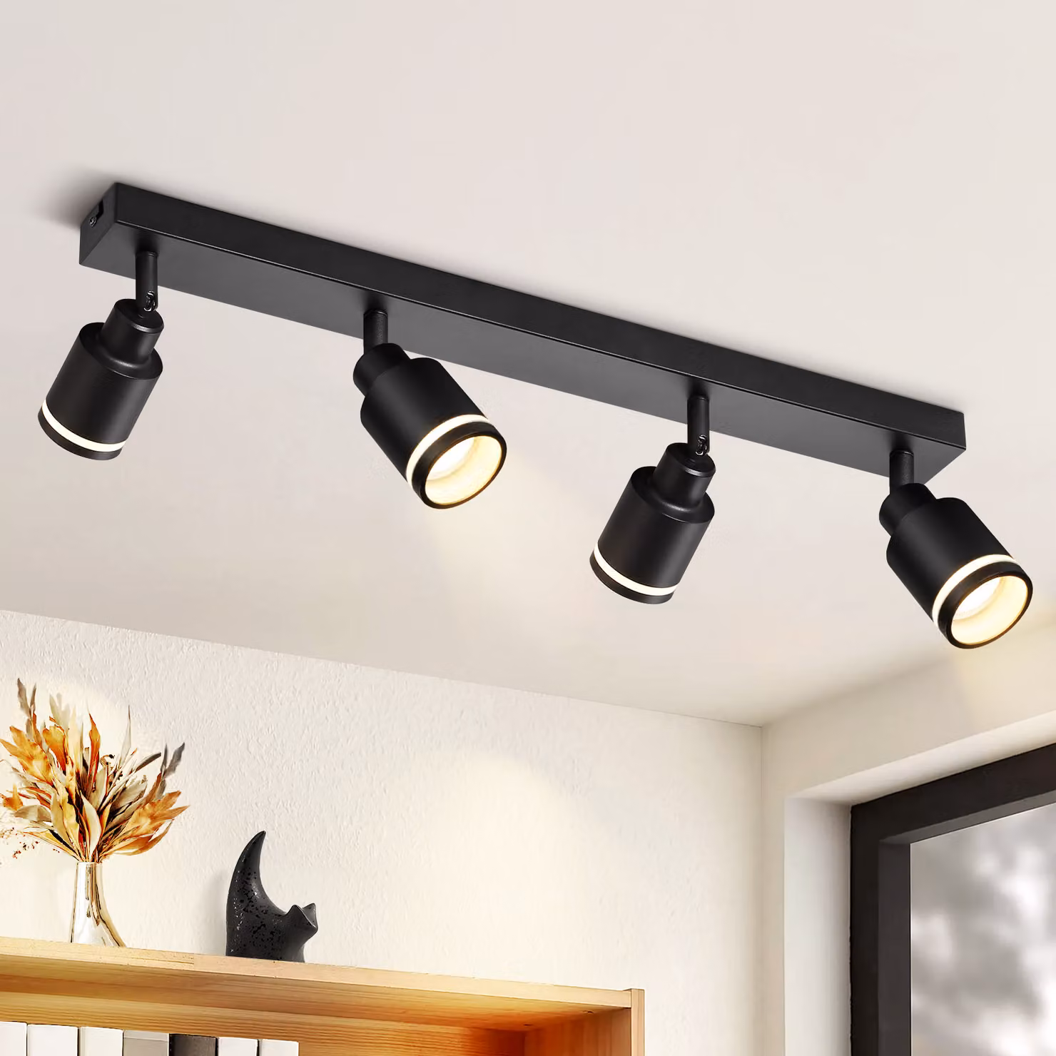 ZMH LED plafoniera nera a 4 fiamme GU10 orientabile in metallo per corridoio soggiorno camera da letto bambini, senza lampadine