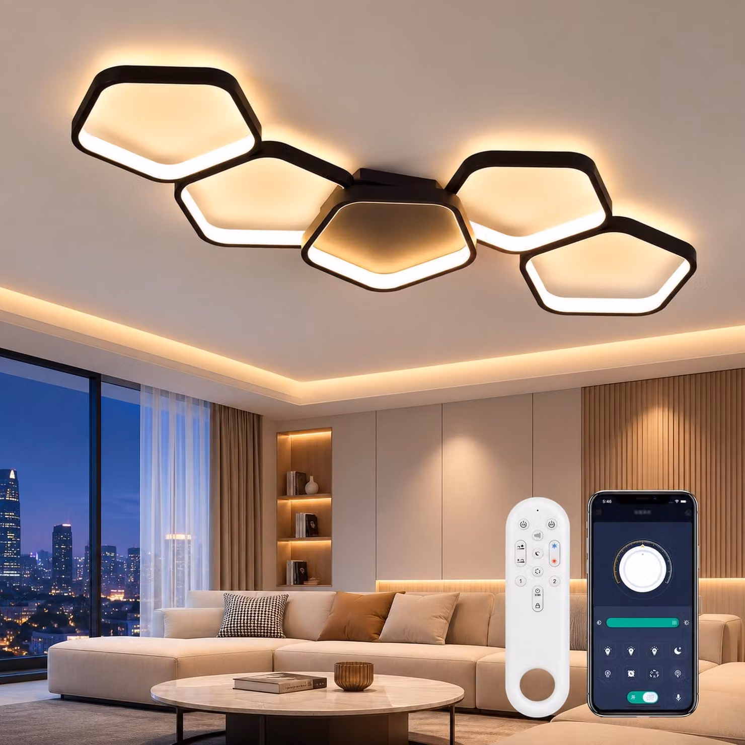 Lampada a soffitto a LED, 54 W, 81 cm, dimmerabile, con telecomando, colore nero