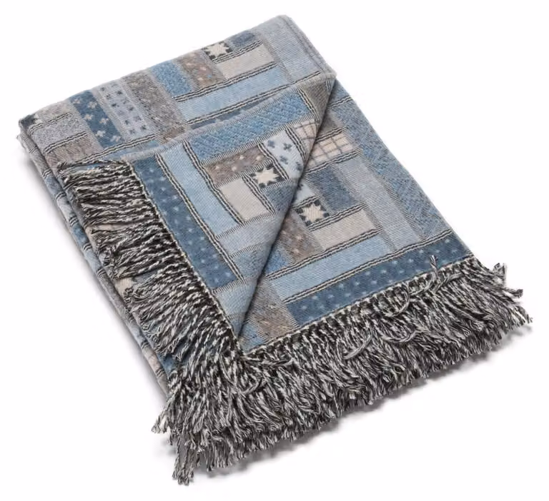 Coperta Plaid Marta, 130 x 190 cm, 100% Lana, blu/grigio