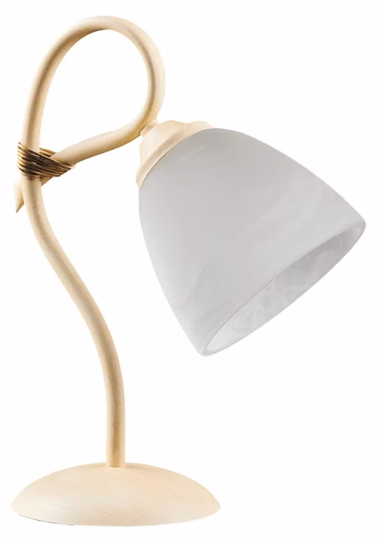 Lampada Lumetto 1 Luce Dallas BeLight in Ferro Battuto Avorio e Vetro Bianco