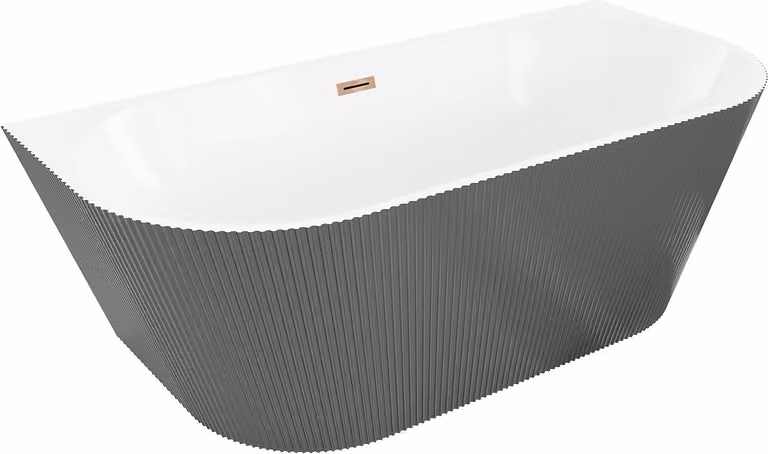 Mexen Oris vasca da bagno freestanding a parete scanalata 170 x 80 cm, bianca/grigia, troppopieno oro rosa - 52871708062-60