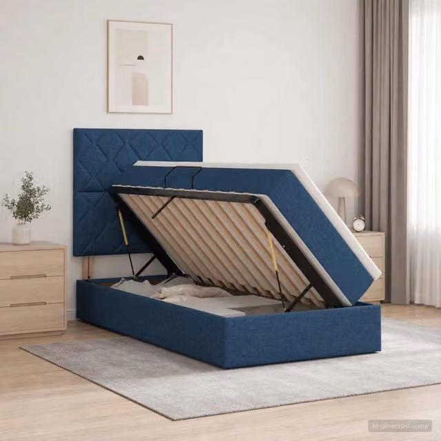 Letto con contenitore moderno vidaXL in tessuto blu L: 100 cm, P: 200 cm, H: 128 cm