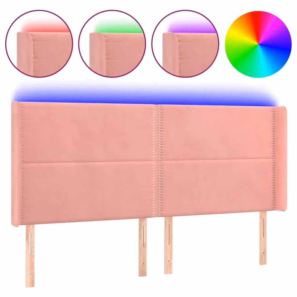 Testiera per letto con illuminazione LED e porta USB vidaXL in velluto rosa L: 203 cm, P: 16 cm, H: 118-128 cm – 2