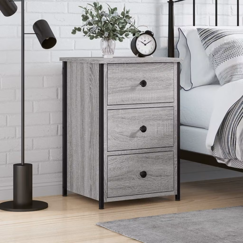 Comodino vidaXL in stile industriale Grigio Sonoma con legno e metallo L 40 cm, P 36 cm, H 60 cm