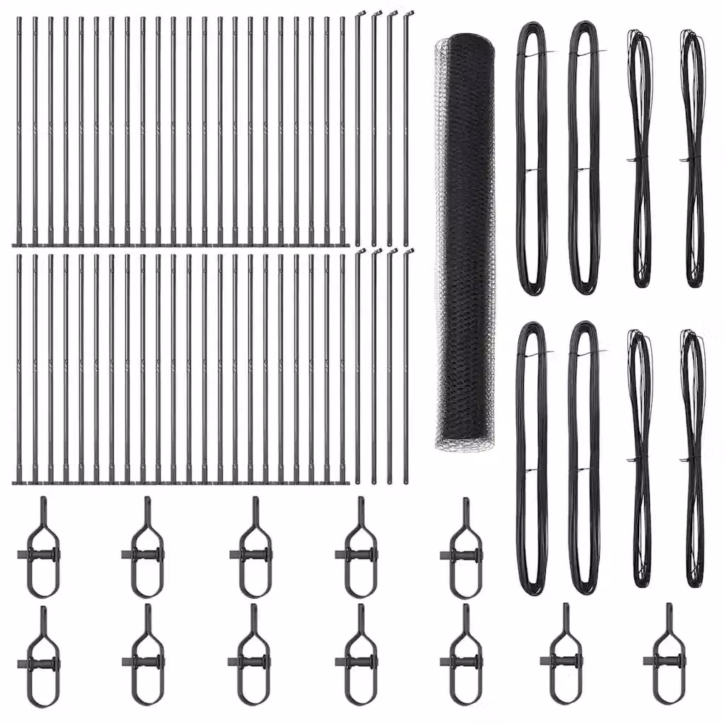 Recinzione esagonale vidaXL con base in cemento e palo rotondo in acciaio e PVC, Grigio, L: 100 cm, H: 1,2 m – 2