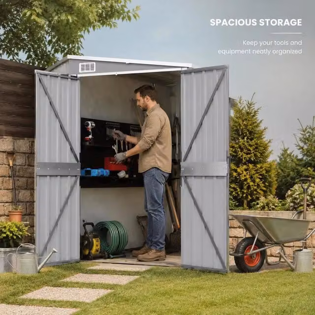 Garden Shed, Grey, 118x194x178 Cm, Galvanized Steel