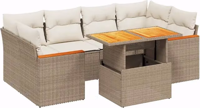 Set Divani da Giardino 7 pz con Cuscini Beige in Polyrattan 3272976