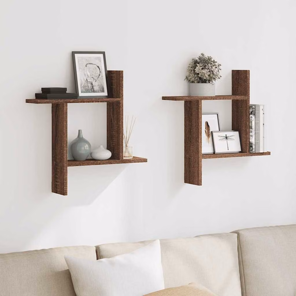 Set di 2 mensole da parete vidaXL in MDF color rovere marrone, L 50 cm x P 12 cm x H 50 cm