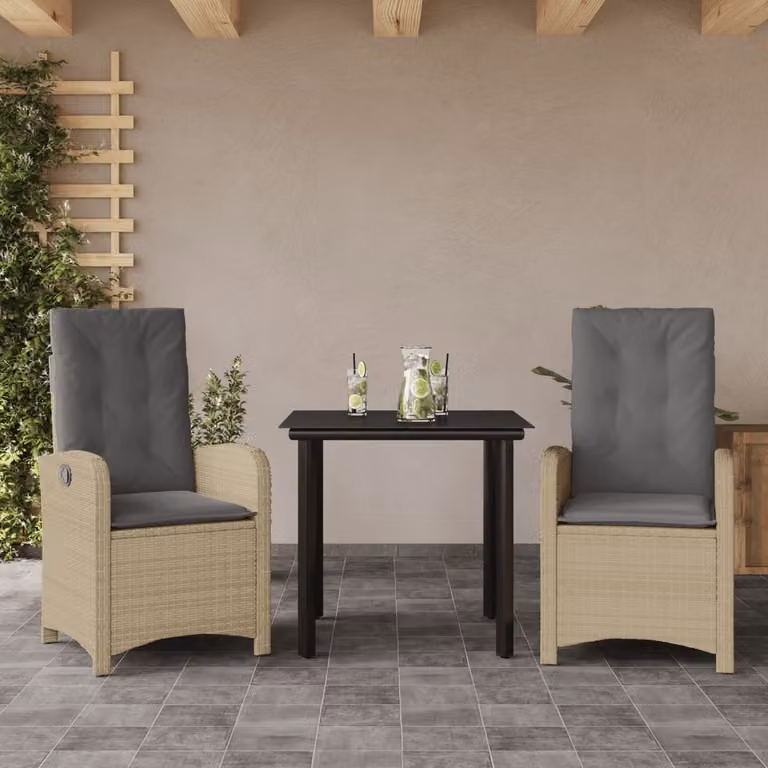 Set Pranzo da Giardino vidaXL in Polyrattan con Cuscini Beige, Nero e Grigio