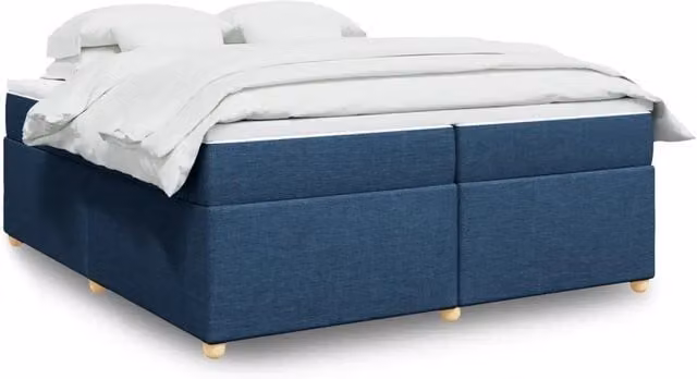Letto Ibrido vidaXL con Giroletto a Molle e Materasso in Tessuto Blu e Bianco L/P: 200 x 200 cm – 1