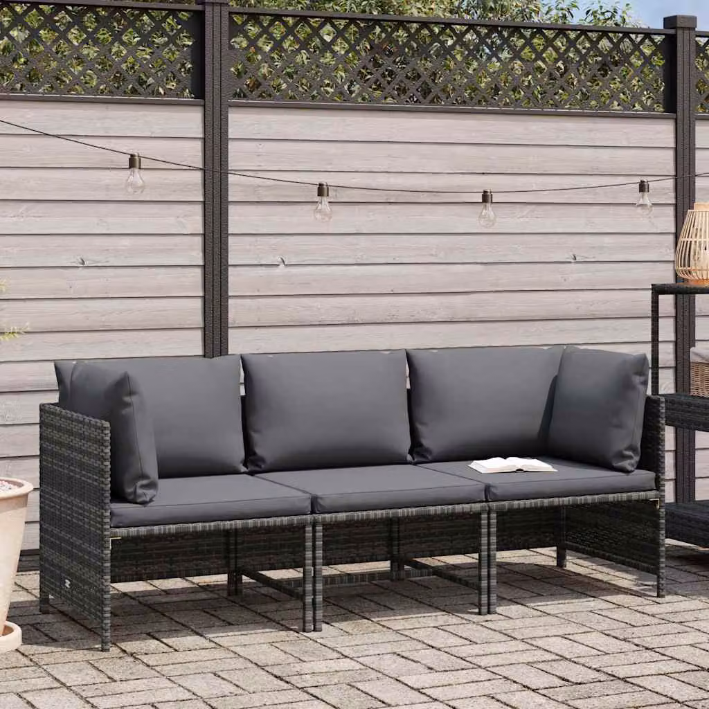 vidaXL Divano da Giardino a 3 Posti con Cuscini in Polyrattan Grigio