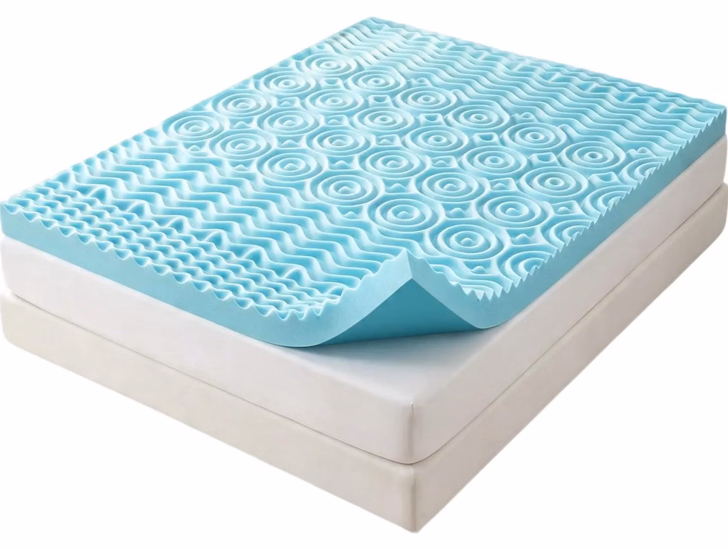 Sottostrato per materasso in schiuma con tecnologia gel, effetto rinfrescante, riduzione della pressione, colore blu cielo, spessore 5 cm, dimensioni 180x200 cm