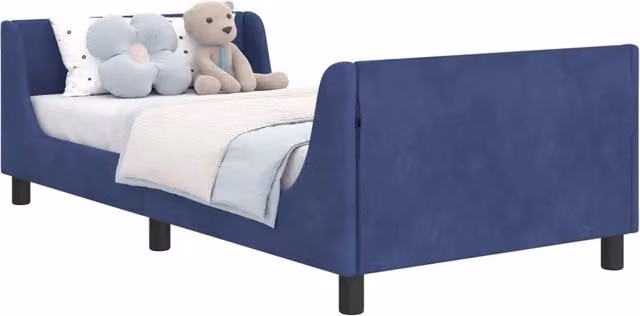 Letto per bambini moderno in velluto blu con struttura in legno MDF L/P/H: 200 x 90 x 96 cm – 1