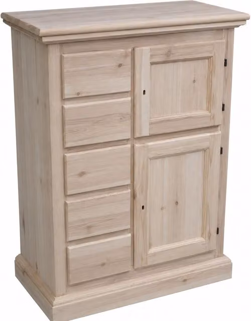 Credenza dispensa Mobili 2G in legno di pino grezzo con 2 porte e 5 cassetti L: 75 cm, P: 40 cm, H: 100 cm