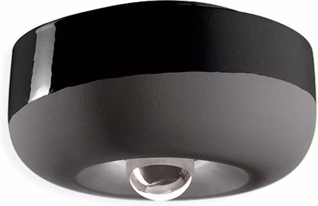 Plafoniera Bellota Ferroluce in Ceramica Nero Carbone Stile Art Deco con Attacco E27