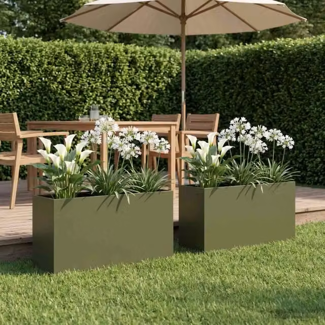 Vaso da giardino 2 pz Verde Oliva 100 x 30 x 50 cm 8005631