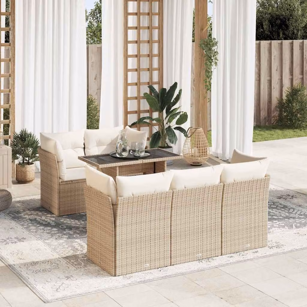 Set Divano da Giardino vidaXL 6 pz a Forma a L con Tavolino in Polyrattan e Cuscini Beige