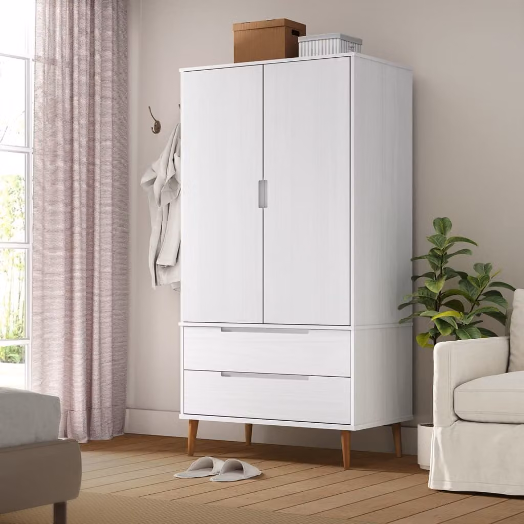 The Living Store Armadio MOLDE Bianco 90x55x175 cm in legno di pino massiccio